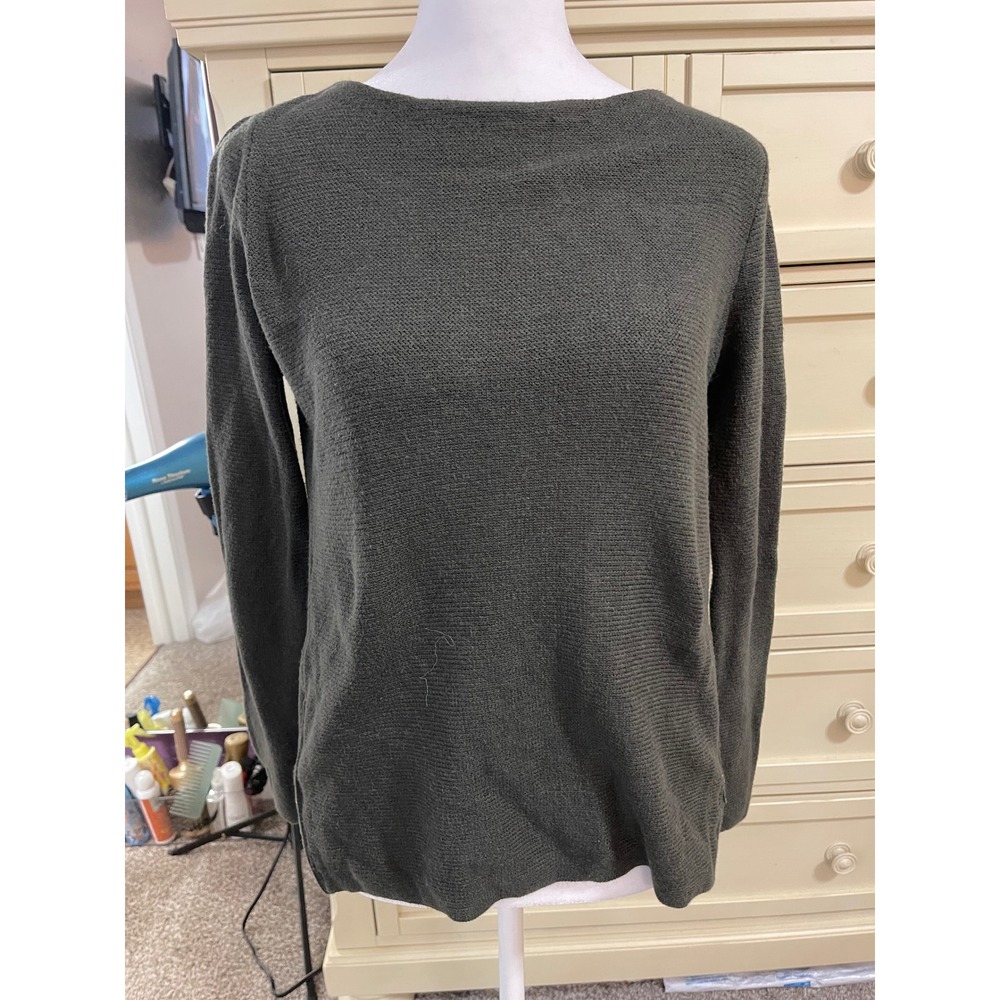 J Jill Olive Green‎ Textured Knit Long Sleeve Boat Neck Sweater XS Preowned